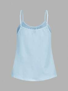 SHEIN EZwear 3件装女士可调节肩带褶皱宽松吊带背心，适合春夏穿着，黑色波点和浅蓝色 - 彩色 - 查看 4