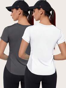 Powerista Solid Color Hollow Breathable Short Sleeve Sports T-Shirt - Multicolor - View 2