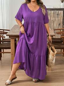 SHEIN CURVE+ Váy maxi cỡ US22 dành cho lễ hội âm nhạc, kỳ nghỉ bên bờ biển, phong cách boho, trang phục nghỉ dưỡng mùa hè/đồng quê/bãi biển/trang phục đi biển. - Màu tím - Xem 4
