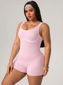 Rhythm Era Plus Size Women Seamless Sports Jumpsuit - Pink - View 7