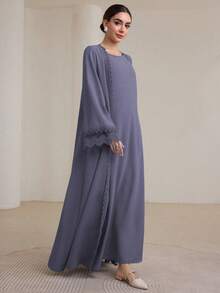 Graceveil 2pcs Women Traditional Long Dress & Abaya Coat Set Modest - Dusty Blue - View 6