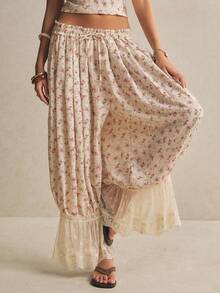 Women's Pants Vintage Floral Lace-Trim Palazzo Pants – Boho High-Waist Drawstring Wide-Leg Lounge Trousers Boho Floral Pants, Lace Trim Pants, Wide Leg Palazzo, Cottagecore Pants, Summer Lounge Trousers, Vintage Floral Bottoms, Boho Chic Outfit, Flowy Beach Pants Casual Vacation Ditsy Floral Drawstring Waist Contrast Lace Hem Wide Leg Pants Festival Outfits For Women Beach Outfit For Women Vacation Outfits Country Concert Outfit Y2k Women's Fashion Floral Pants - Multicolor - View 4