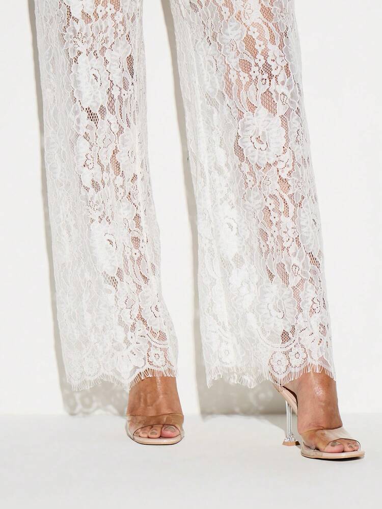 KIZN White Lace Wide Leg Palazzo Pants
