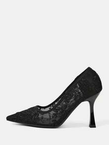 CUCCOO HITCHD Women Shoes Pointed Stiletto Black Lace Mesh Sexy And Comfortable Daily Versatile Women's High Heels Shoes Simple Temperament Fashion Party Wedding Banquet Women's Shoes - 2025 Net-9 Black 1 - View 2