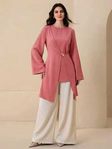 Camisa rosa con hebilla metálica asimétrica - Rosa - Ver 6