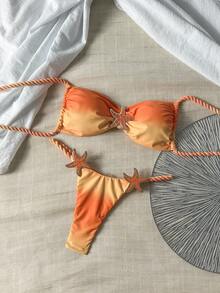 Swim Chiccia Swim Chicsea 2件套渐变随机花卉印花绳饰蓝色海星抹胸比基尼泳装，女士春夏款；Zestiva 女士斑马纹比基尼套装，春夏精选，夏季新品，适合海滩穿着，塑形泳衣 - 彩色 - 查看 1