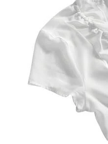 SHEIN x Luisa Sonza ROMWE Avant 女士复古法式西西里度假风性感透视褶皱系带超短罩衫 - 白色 - 查看 3