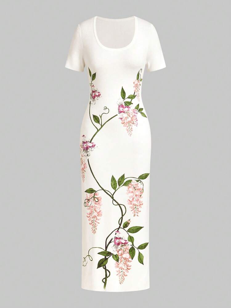 ELEGANT FITTED PRINTED KNIT DRESS, SPRING/SUMMER