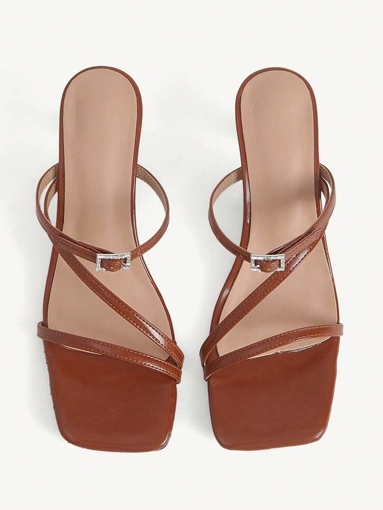 CUCCOO CHICEST Women Shoes Spring. New Square Toe Thin Heel High Heel Romantic Elegant Brown PU Buckle Women's High Heel Sandals Dress Shoes Bridal Shoes Wine Season Collection For Valentine's Day Elegant Versatile Summer Shoes