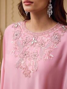 ZEYLAH WOMEN'S EMBROIDERY CONTRAST SEQUIN ARABIC STYLE DRESS - Pink - View 2