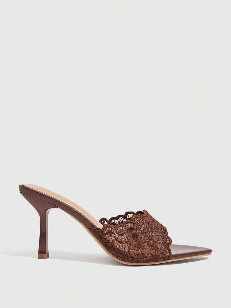 CUCCOO SZL Women Embroidered Lace Pointed Toe Stiletto Heeled Sandals
