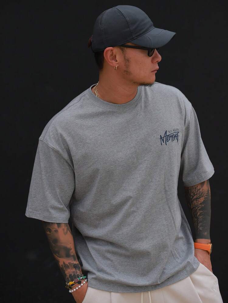 Grey Men's T-Shirt With Letter Print