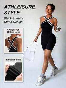 Dewbera Mono ajustado sin espalda con ribete de contraste y sin mangas - Negro - Ver 1