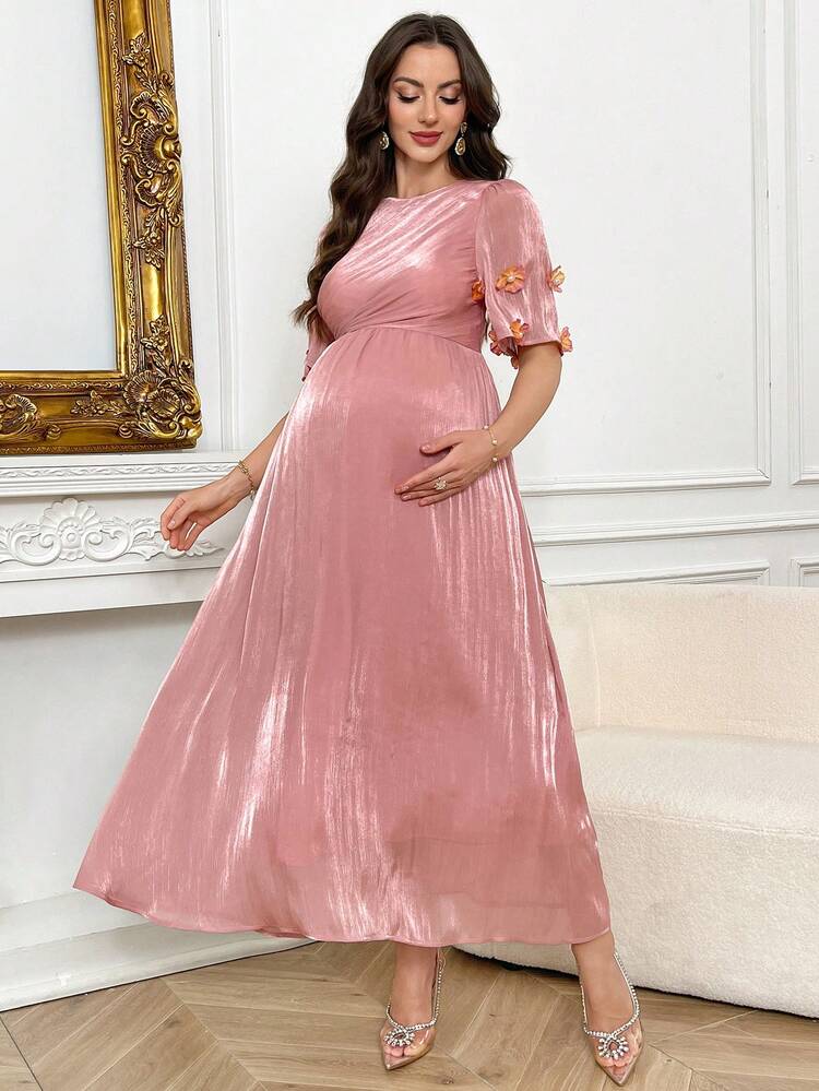 pink satin maternity dress Pink Satin Short Sleeve Maternity Wrap Gown for a baby Shower  Chic Bump  Club