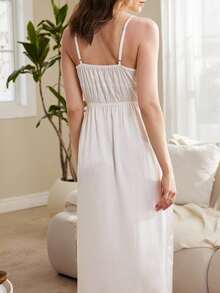 Moireta French Elegant Mature Lace Hollow Satin Slip Dress For Women Honeymoon White Summer - White - View 2