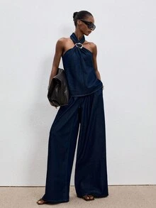 Bộ đồ thời trang mùa hè dành cho nữ: Áo hai dây và quần jean. - Màu xanh hải quân - Xem 7