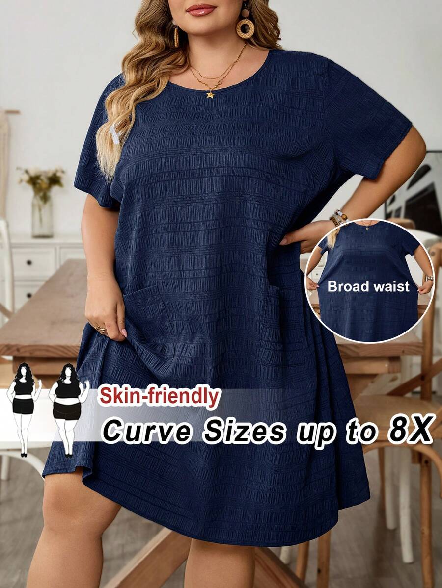 SHEIN CURVE+ 女士迷你连衣裙 夏季女装 夏季连衣裙 度假装 女士度假装 女士度假连衣裙 沙滩装 - 藏蓝色 - 查看 1