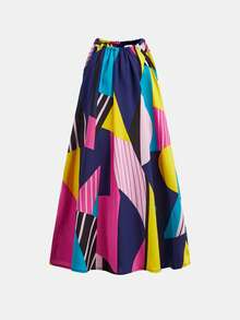 女童几何印花宽松露背A字连衣裙，适合日常、度假、休闲穿着，也可与姐妹或亲子装搭配。 - 綠色 - 查看 5