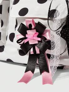 Anime 1件白色Y2K千禧辣妹徽章花朵蝴蝶结装饰复古简约黑白波点波普艺术女士大容量斜挎包，休闲手提包，适合日常通勤、旅行等。 - 白色 - 查看 3