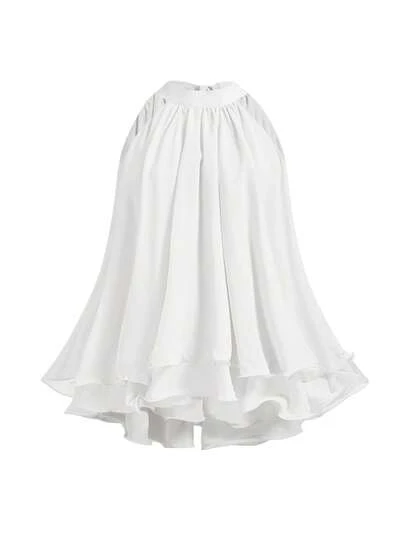 ROMWE Neck Tie Ruffled Flowy Apricot Chiffon Blouse For Women