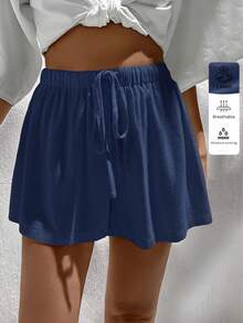 Easowa Quần Short Linen Thường Ngày Cho Nữ, Thích Hợp Cho Mùa Xuân Và Mùa Hè - Màu xanh hải quân - Xem 2