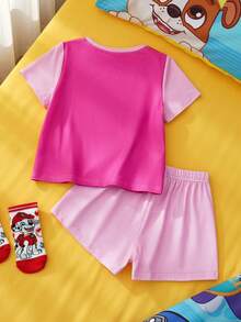 SHEIN | PAW Patrol 女童圆领短袖印花休闲衬衫 - 粉色 - 查看 3