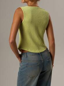Forever 21 Débardeur casual femme de couleur unie texturé à lacets - Vert - Voir 4
