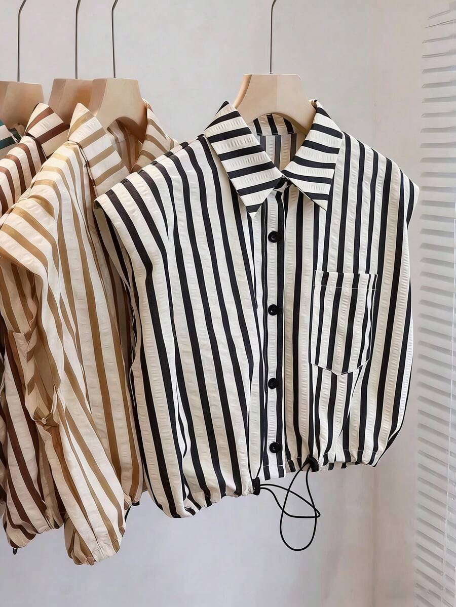 Resyla 条纹翻领束腰衬衫 - 彩色 - 查看 1