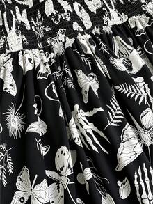 Whyspr Plus Size Punk Style V-Neck Printed Long Dress, Spring/Summer - Black - View 6