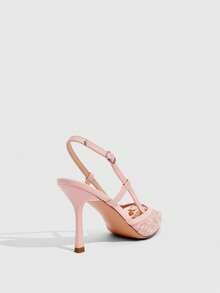 CUCCOO SZL Solid Color Patchwork Metal Decor Simple Casual Women High Heel Pumps Spring Shoes Spring Break Easter Prom Heels For Christmas - Pink embroidery thread mesh - View 3