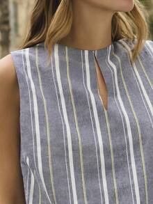 Nöista Conjunto de dos piezas con una parte superior sin mangas a rayas con escote de ojo de cerradura y pantalones de pierna ancha a juego con cordón en la cintura. Primavera Verano Mujer. - Azul - Ver 7