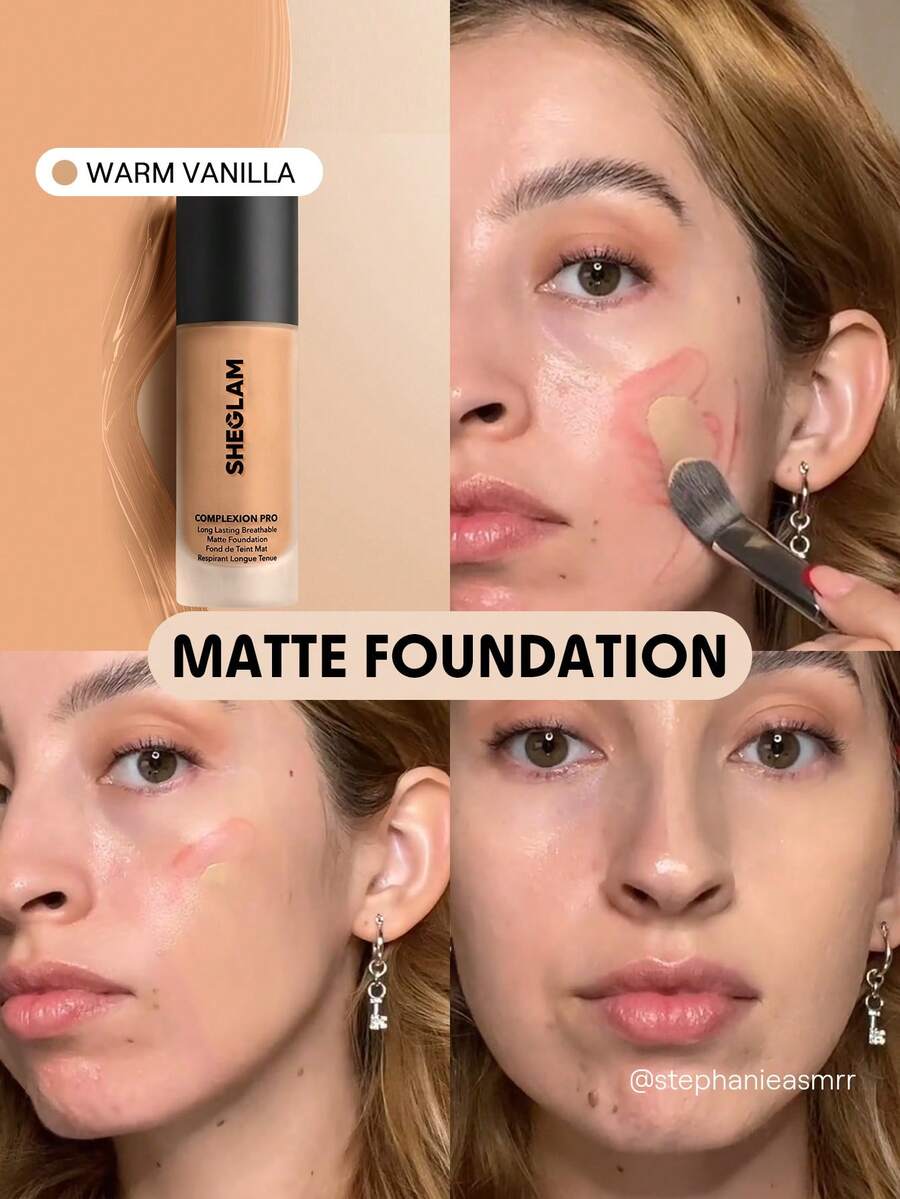 SHEGLAM Complexion Pro Long Lasting Breathable Matte Foundation-Warm Vanilla Matte Sweat-Proof Foundation Oil Control Full Coverage Pore-Less Concealer Waterproof Flawless Non-Fading Weightless Liquid Foundation Brand Beauty Makeup Face Paint Cosmetic For Women Girls Perfect For Spring Summer Ideal For Y2K Fancy Fashion Suitable For Birthday Mother'S Day Gift Rave Party Ready Best Color - Warm Vanilla - View 1
