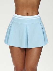 CourtClass CourtClass Culottes plissées polyvalentes à blocs de couleurs avec poches pour femmes, jupe plissée de golf sport, jupe de tennis bleu clair affinante, mini-jupe avec poches. - Bleu azur - Voir 7