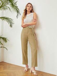 MOTF PREMIUM PURE LINEN BELTED DRESS PANTS - Khaki - View 8