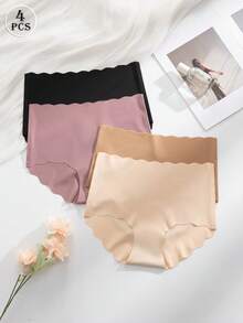 SHEIN 4pcs/Pack Comfortable Breathable Shell Trim Seamless High Waist Panties - Multicolor - View 2