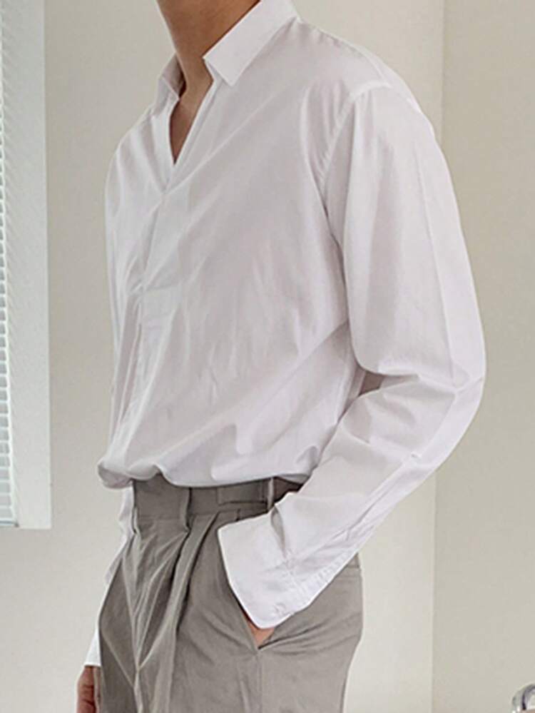 Men's Long Sleeve Shirt With Pleated Collar Design, Spring/Summer