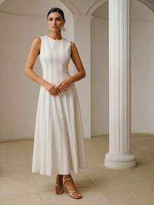 ZEYLAH Đầm Pháp thanh lịch, thiết kế thắt eo, màu trắng dành cho nữ. - Pearl White - Xem 4