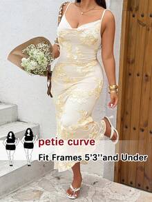 SHEIN PETITE CURVE Plus Size Women's Brown, Summer, Bridal Elegant, Wedding Low Cut Mermaid Dress, Luxurious Embroidery, Parties, Vacations, Dates - Apricot - View 1