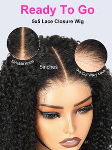 Wear And Go Bob 假发，真人发卷发波波头无胶假发，真人发预先拔毛、预先剪裁，5x5 蕾丝闭合，女士湿发波浪卷发波波头假发，蕾丝前额无胶假发，真人发，12 英寸，自然黑 - Natural Black - 查看 5
