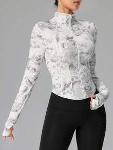 Sovereign Charm Women's Tie-Dye Print Slim Fit  Long Sleeve Zip-Up Fitted Sports Jacket - Multicolor - View 7