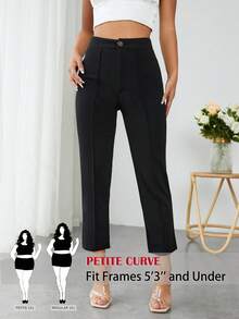 SHEIN PETITE CURVE 大码休闲百搭纯色裤 - 黑色 - 查看 10