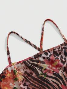 ROMWE Hippie 岛屿度假尖领露背动物纹女式背心 - 彩色 - 查看 3