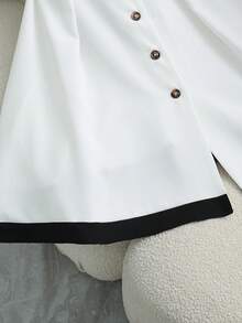 SHEIN Franclia Elegant French Women's Black And White Contrasting Suspender Waist Cinched Dress,Retro Single Breasted Summer Holiday Tea Party Graduation Dress - Black and White - View 7