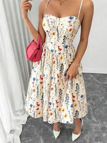 Rafferiza 时尚百搭约会派对吊带喇叭连衣裙，秋冬女装 - 彩色 - 查看 3