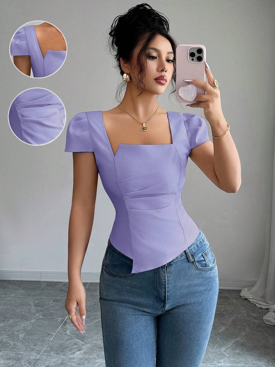 Elenzga Elegant Summer Vacation Shirts For Ladies - Purple - View 1