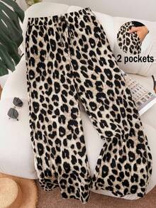 SHEIN Frenchy Plus Size Women Loose Casual Vintage Leopard Print Pants, Suitable For Spring/Summer, Vacation, Music Festival - Multicolor - View 1