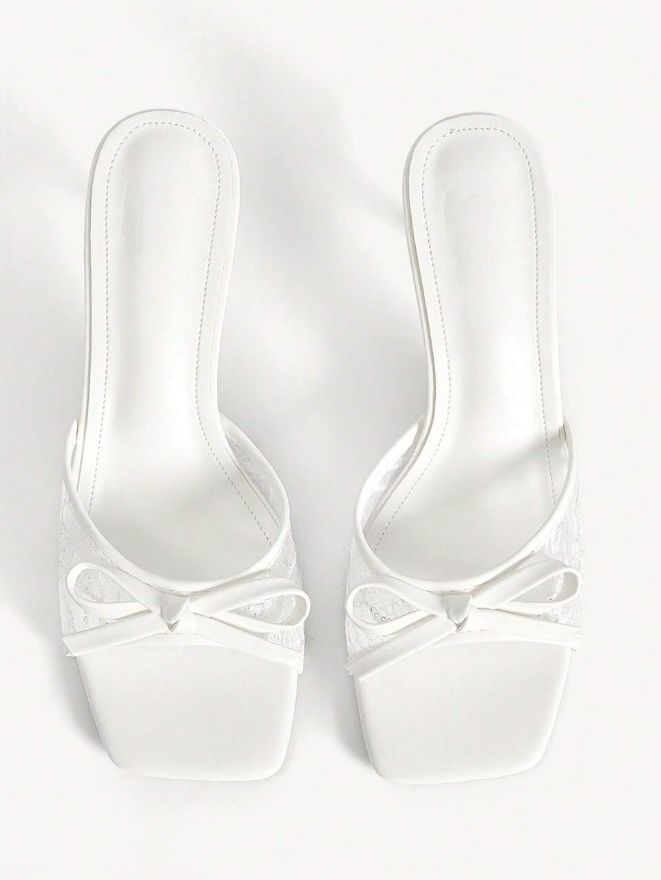 CUCCOO CHICEST Women Shoes Fashionable And Elegant New Square Toe Stiletto Summer White Lace Mesh Bow Women's High Heel Sandals Slippers Day Versatile Comfortable Open-Toed Women's Sandals Women's Shoes Summer Shoes