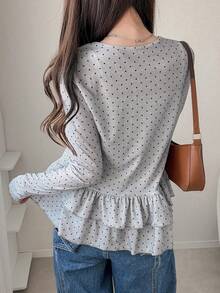 FRIFUL 女士休闲波点印花衬衫，夏季 - 灰色 - 查看 2