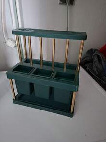 SHEIN 1个多功能刀叉架，节省空间的餐具架，带可拆卸接水盘，厨房水槽台面餐具沥水架，绿白筷子架，刀、勺、叉收纳架，适用于厨房、浴室、餐厅，塑料款 - 彩色 - 查看 12