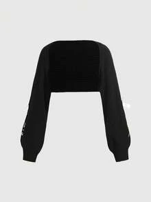 ROMWE Kawaii Conjunto de camiseta y cárdigan de punto con estampado de teclas de piano y notas musicales, talla grande, estilo retro Y2K - Negro - Ver 9